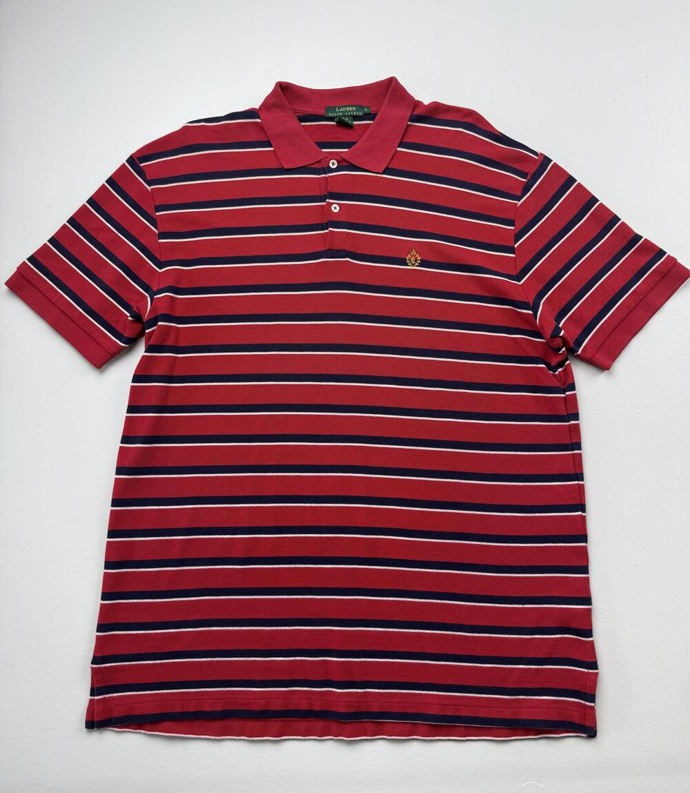 Lauren Ralph Lauren Polo Shirt Mens XL Red Striped Embroidered Crest Logo Knit
